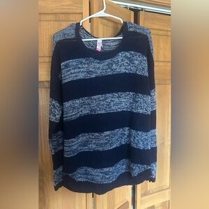 Elegant Striped Knit Sweater - Navy and Blue